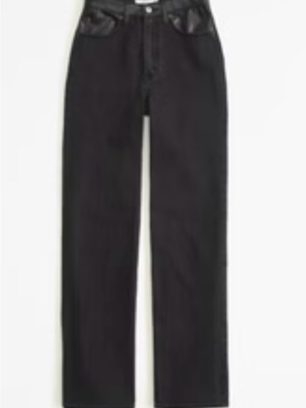 Abercrombie & Fitch Mixed Fabric High Rise 90s Relaxed Jean - Black w/ leather